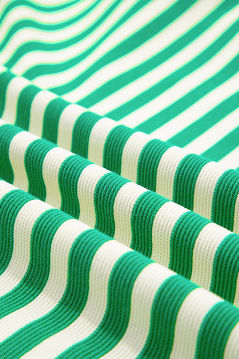 Preppy Stripe Contrast Collar Split Neck Flutter Sleeve T Shirt Dress